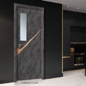 普達無(wú)漆木門(mén)系列H-8891（玻）巖紋1號+香檳金